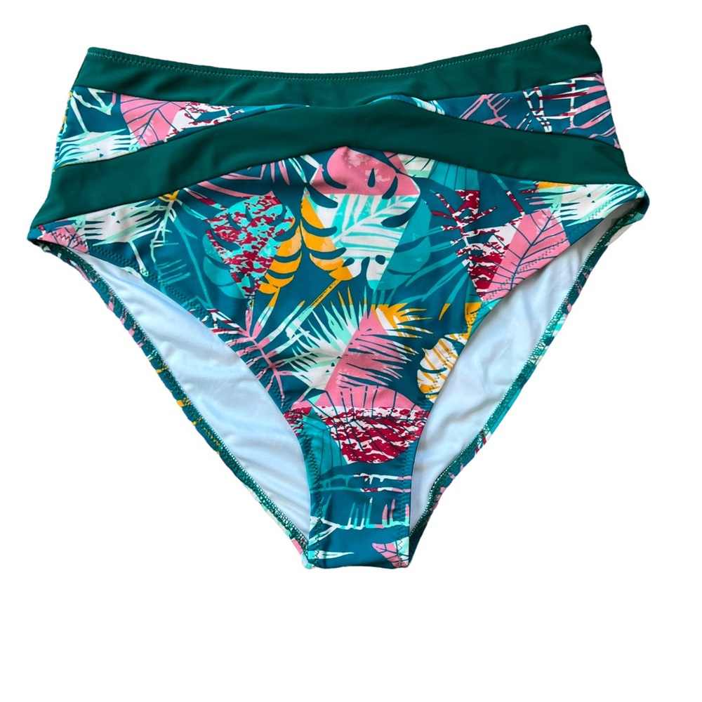 Cupshe Bikini Bottom Size L Tropical Floral Green